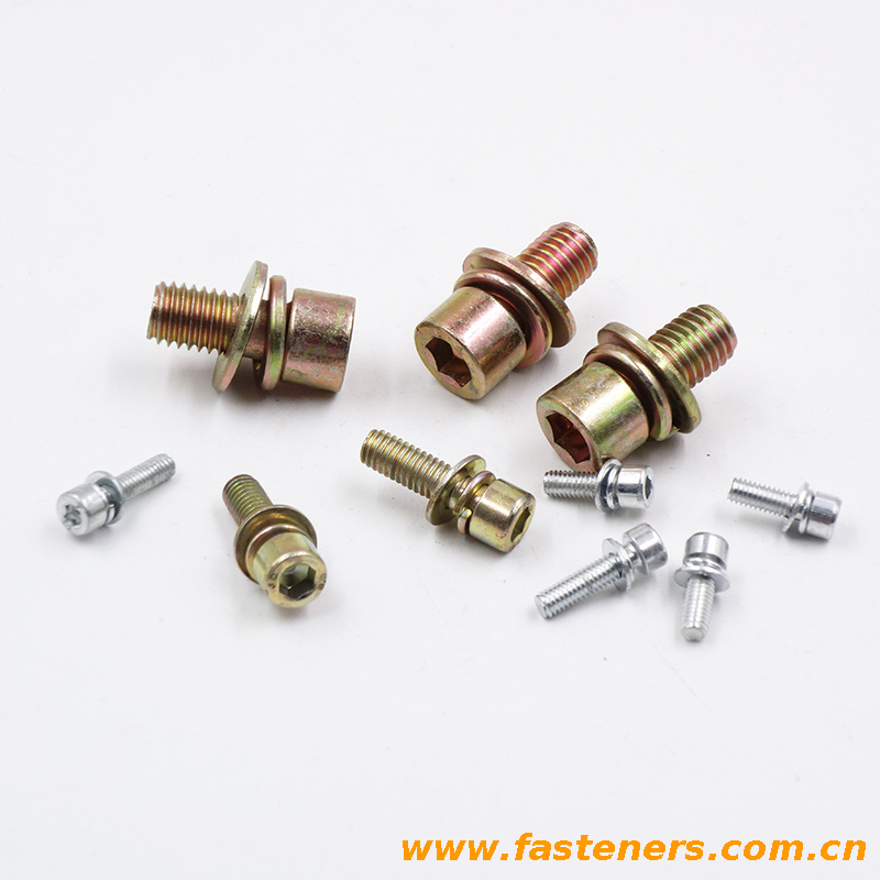 DIN912 hexagon socket head combination bolt with flat washer spring washer